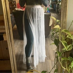 White Mesh Flowy Maxi Skirt Festival Costume